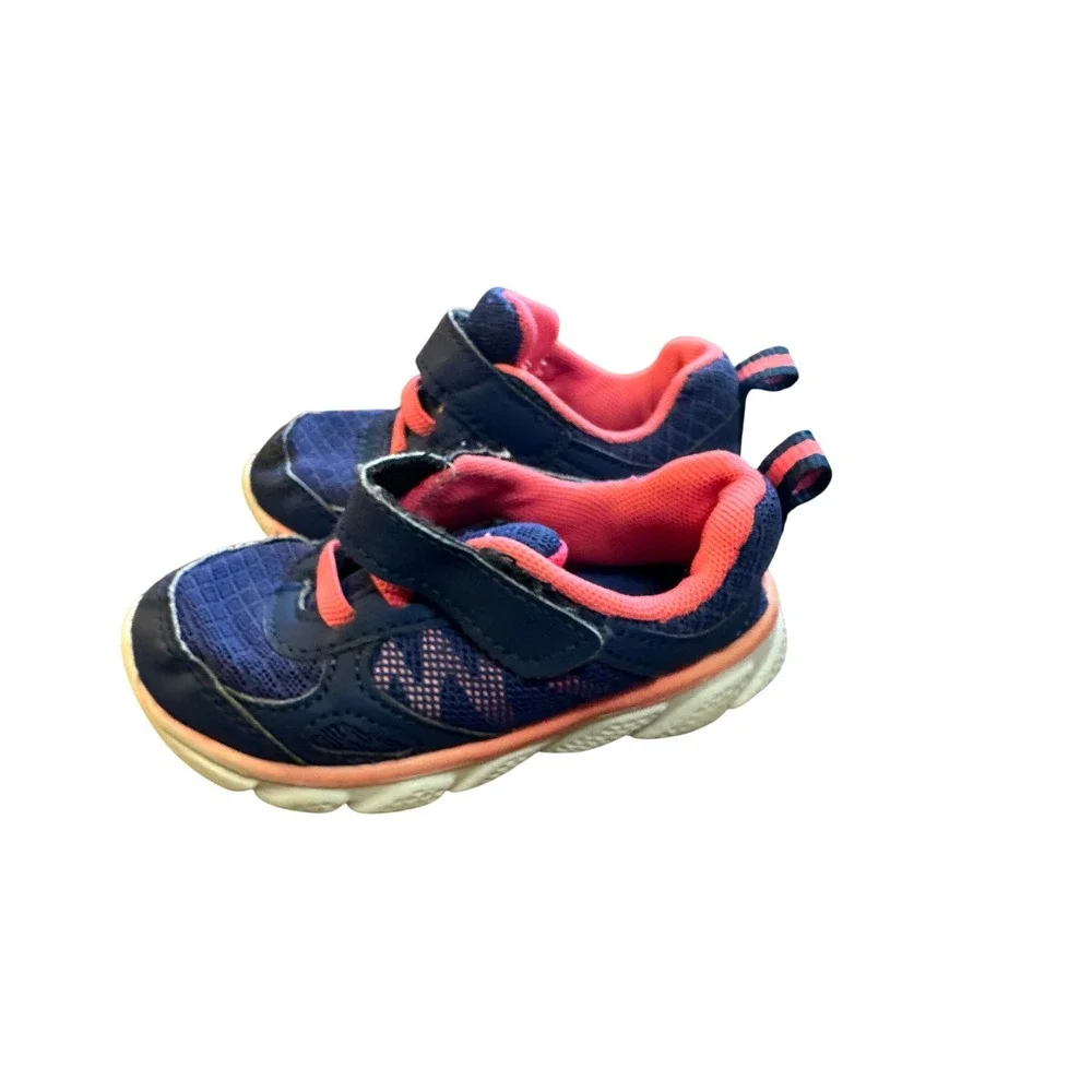 Kids Navy Blue Pink Athletic Sneakers Hook and Loop Running Shoes Toddler Size 6